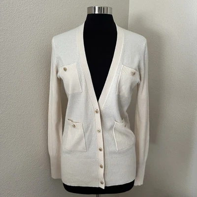 Suéter cárdigan crema abotonada 100 % cachemir para mujer Tory Burch talla M Foto 1 de 4