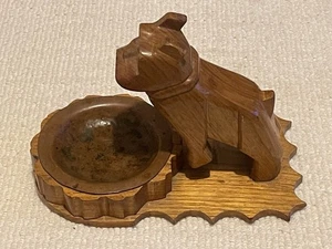 MACK Truck Bulldog Hand Carved Wood Hood Ornament Design Ashtray Copper Bowl - Picture 1 of 9