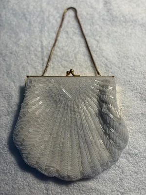 Vintage White Beaded Silk Shoulder Bag - Image 1 of 4