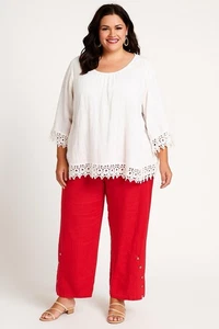 NWT Soft Surroundings Wide Leg Full Length Coral 100% Cotton Pants Size 2X (22W) - Picture 1 of 13