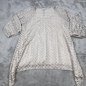 Dressbarn Tunic Top Womens 1X Beige Lace Crochet Poet Sleeve Boho Lined USA - Picture 1 of 10