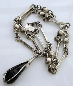 Nachlass seltene Vintage Sterling Silber einzigartige schwarze Onyx Träne 36 Gramm Halskette - Bild 1 von 6