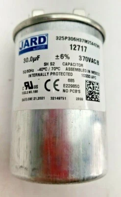 12717 Jard Round Motor Run Capacitor 30 MFD 370VAC C22.2 NO.190