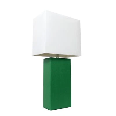 Elegant Designs LT1025-GRN Modern Genuine Leather Table Lamp with White Fabri... - Image 1 of 4