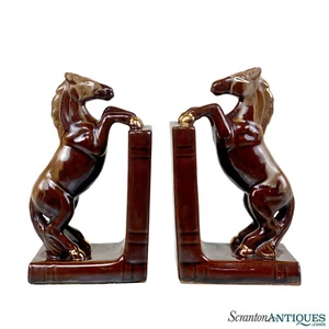 Mid-Century Drip Glazed Porcelain Rearing Horse Library Bookends - A Pair - Picture 1 of 8
