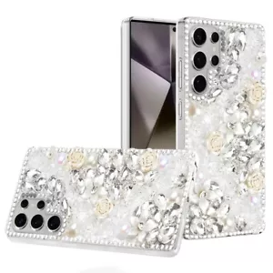 Per Samsung S25 Ultra Custodia Completa Strass 3D Rose Bling Cover + Vetro Temperato - Foto 1 di 21