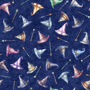 QT Fabrics Lil' Wizards von Morris Creative Group 30552 N marineblau Hut werfen Baumwolle - Bild 1 von 1