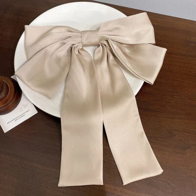 Large Bow Ribbon Hair Clip Double Satin Bowknot Hairpin Top Clip Solid Color New - Image 1 of 4
