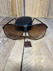 Vintage faltbare Pilotensonnenbrille goldfarben braun Farbverlauf Gläser Etui 1980er Jahre - Bild 1 von 8