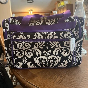 Brand New Duffle Bag Sports Duffel Gym Bag in White & Black Trimmed In Purple - Picture 1 of 24