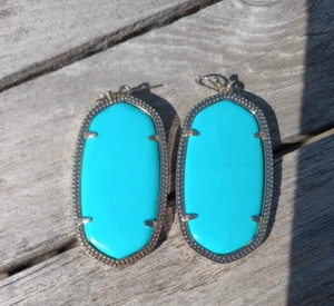 Kendra Scott Earrings Danielle in Turquoise Drop Dangle Earring Gold Tone 2.24" - Picture 1 of 5
