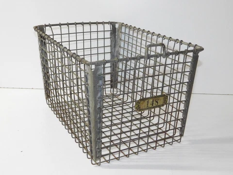 Vtg Lyon Metal Number 148 Industrial Modern Gym Locker Storage Wire Basket Bin Cover