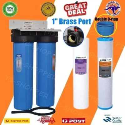 20" x 4.5" Big Blue Twin Whole House Water Filter System 2 stages Double O-ring - image 1 of 4