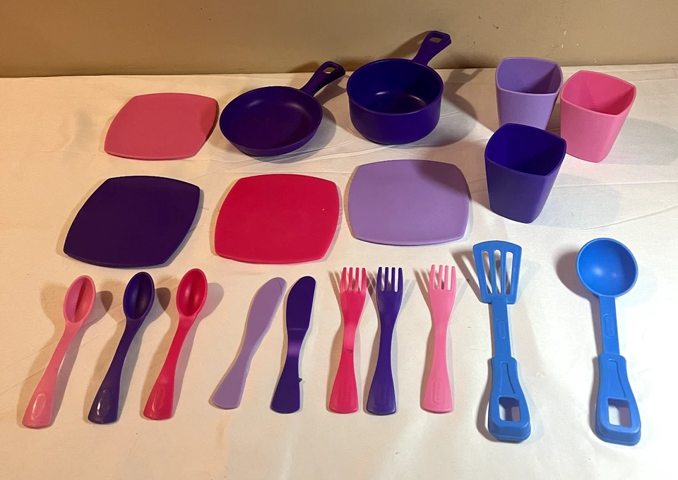 Little Tikes Pretend Play Food Dishes - 19 Pieces - Pink, Purple, Blue - Image 1 of 1