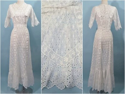 Antique/Vintage Victorian/Edwardian Lace Dress, Cottagecore Wedding Lawn Dress S - Image 1 of 4