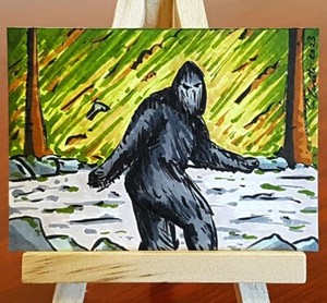 CHRIS ZANETTI Original Drawing ACEO Art Card BIGFOOT Mysterious YETI Signed COA