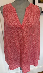 Joie Red & White Print Sleeveless 100% Silk Blouse With Split V-Neck Collar - Picture 1 of 14
