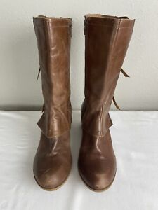 Matisse Sz 8M Brown Leather Boots Side Zip Round Toe Block Heel