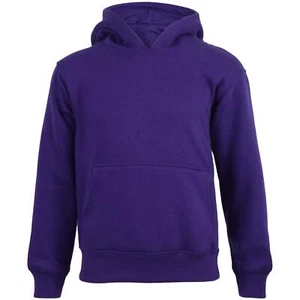 Kids Girls Boys Sweat Shirt Tops Plain Purple Hooded Jumpers Hoodies Age 2-13 Yr - Picture 1 of 6