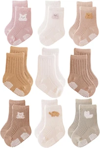 Baby Crew Socks,Grips Combed Cotton Socks Toddler Non-Skid for Girls,Boys Non Sl - Picture 1 of 6