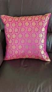 Pink Pillow Cover Silk Cushion Cover Brocade 18 X 18 Inch Pillow Floral Fuchsia - Picture 1 of 7