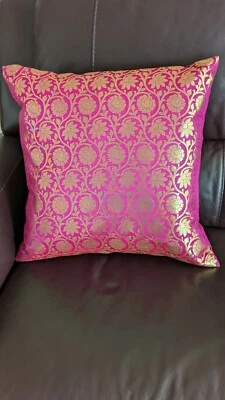 Capa de travesseiro rosa seda brocado 18 X 18 polegadas travesseiro floral fúcsia - Imagem 1 de 4