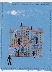 CITYSCAPE URBAN IMAGE MAN WALKING ON BUILDINGS MINI COLLAGE HANDMADE PAPER - Picture 1 of 3
