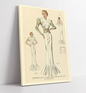 VINTAGE 1930s FASHION ILLUSTRATION -DEEP FRAMED CANVAS WALL ART PRINT - Picture 1 of 2