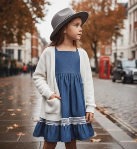Abito bambina cotone blu 3-9ANNI - tessuto spesso a strati per autunno/inverno/primavera - Foto 1 di 11