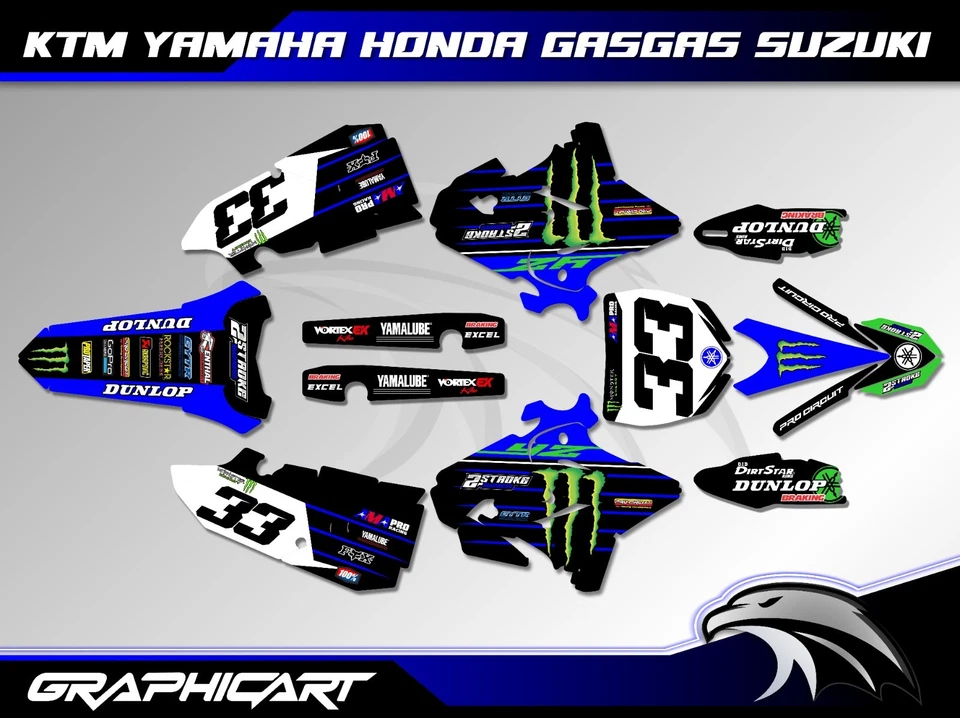 2015-2021 YAMAHA YZ 125 250 ГРАФИЧЕСКИЙ НАБОР НАКЛЕЙКИ ДЕКО YZ125 YZ250 2019 2018 2017 - Изображение 1 из 4