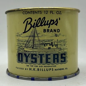 Vintage Billup’s Brand Oysters Mathews, Virginia Werbung Blechdose Metalldose 464 - Bild 1 von 15