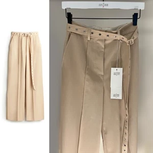 *CHEAP RRP £90* New H&M Designer Rokh Wool Blend Belted Trousers Cream Size S - Picture 1 of 13