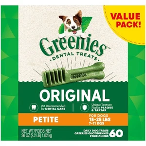 Greenies Original Petite Natural Dental Care Dog Treats 36 oz. Pack 60 Treats - Picture 1 of 9