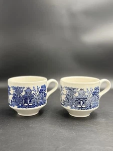Set of 2 Vintage Churchill England Blue Willow Coffee Tea Cup - 8oz - Picture 1 of 5
