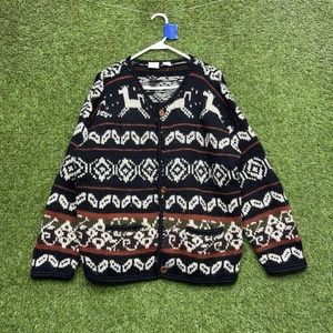 111 State Wool Sweater Mens Medium Grandpa Cardigan Zip Up Aztek AOP 90s Vintage - Picture 1 of 11