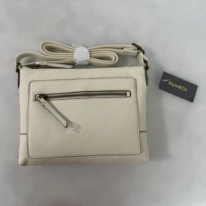 Style & Co Hudsonn North South soft faux-leather small crossbody bag -Alabaster - Picture 1 of 4