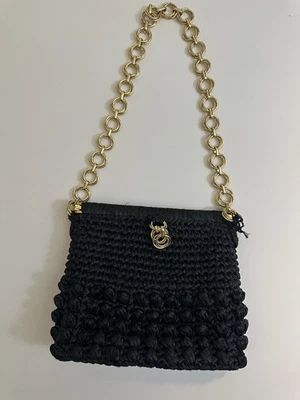 Bolso de Hombro Magid Vintage Negro Rafia Correa Única Hecho en Italia Foto 1 de 4