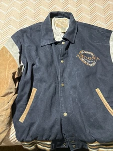 Vintage 90s Arizona Jean Company Jeansjacke Herren L braun Lederbesatz Snap Up - Bild 1 von 18