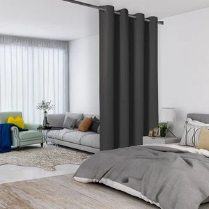 Dark Grey Room Divider Curtains - Total Privacy Wall Room Divider Screens Sou... - Picture 1 of 7