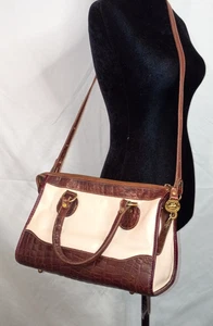 Vintage BRAHMIN Croc & Ivory Smooth Leather Zip-top 2-Way Crossbody Bag - Picture 1 of 15