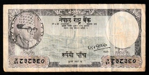 Banconota Nepal 5 rupie in condizioni circolate come scansioni - Foto 1 di 2