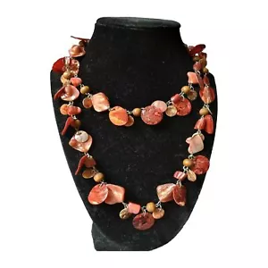 Abalone shell & Stone beaded statement Necklace mixed materials Silver Vintage - Picture 1 of 3