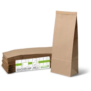 500 Blockbodenbeutel L 12,5x7,5x32,5 braun Kraftpapier Aromabeutel mit Clipband - Bild 1 von 9