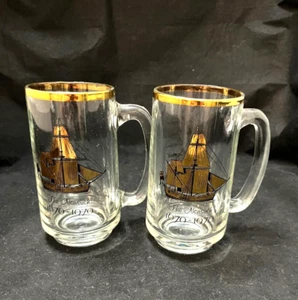 2 Beer Mugs honoring THE NON-SUCH ship and the replica 1670-1970 Gold trim - Picture 1 of 5