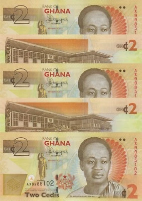 LOT, Ghana 2 Cedis (06.3.2013) p37Ab x 5 PCS UNC - Image 1 of 4
