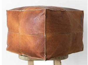Leather Pouffe Boho Asthetic Look Unstuffed Moroccan Ottoman New Footstool 20'' - Picture 1 of 4