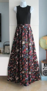 ALICE + OLIVIA Floral Print Silk Skirt Maxi Dress Sx 4 / XS Stretch top, Black - Picture 1 of 11