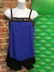 Fit 4 U Cobalt Blue Embroidered Bandeau Tankini & Short Swimsuit 6 New - Picture 1 of 6