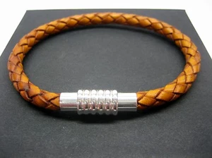 Pulsera de cuero italiano trenzado plata esterlina 925 decoración de tubo con 5 mm hombre/mujer - Imagen 1 de 8