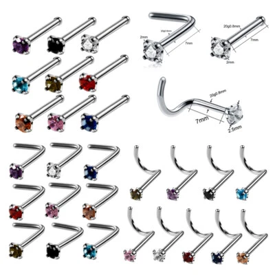 Ювелирные изделия пирсинг кольцо-гвоздик из хирургической стали цирконий разноцветный кристалл винт - Изображение 1 из 4